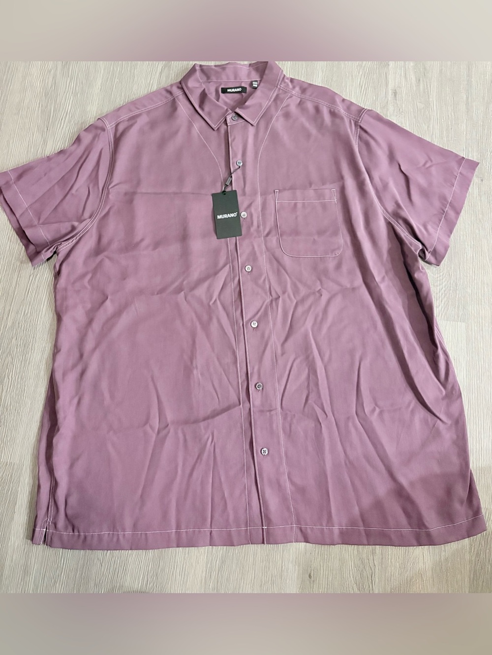 Men's Murano Casual Shirt 3XB Button Up Short Sleeve 100% Lyocell Purple NWT